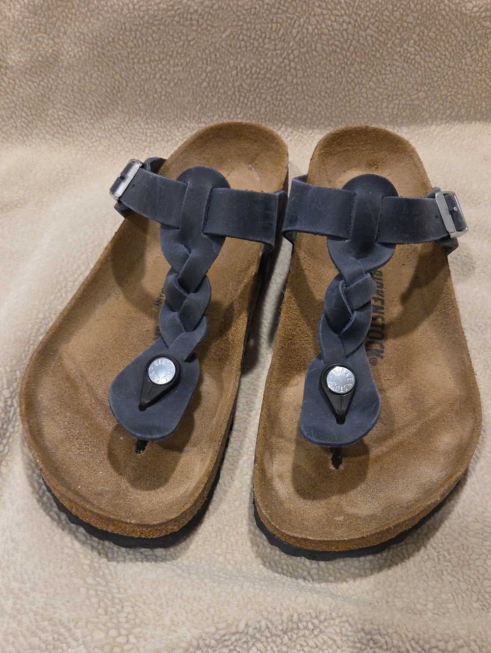 Birkenstock Blue Sandals, Gizeh Braided, Size 40